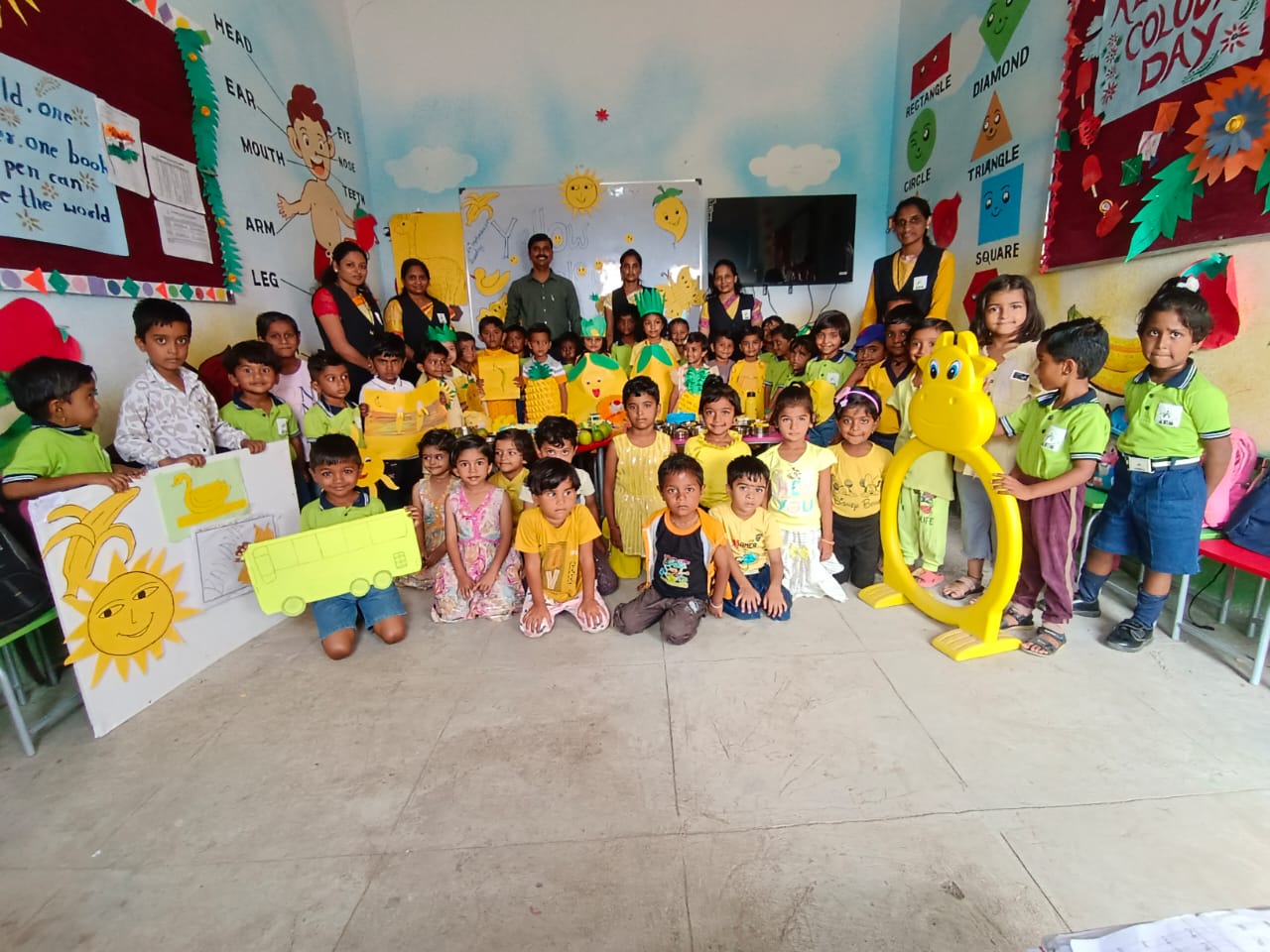 Kindergarten students celebrating Yellow Color Day